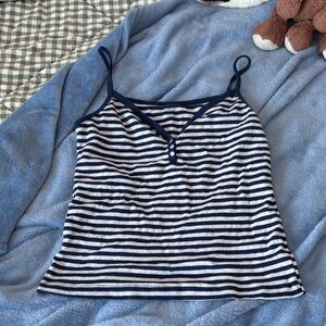 Striped Navy and Gray Henley Tank Top